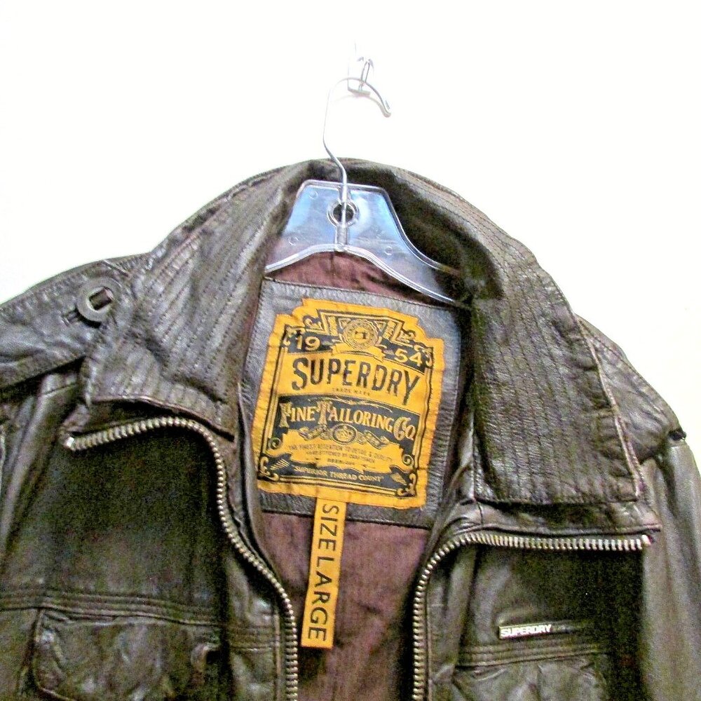 Superdry Dark Brown Leather Jacket - Picture 2 of 16